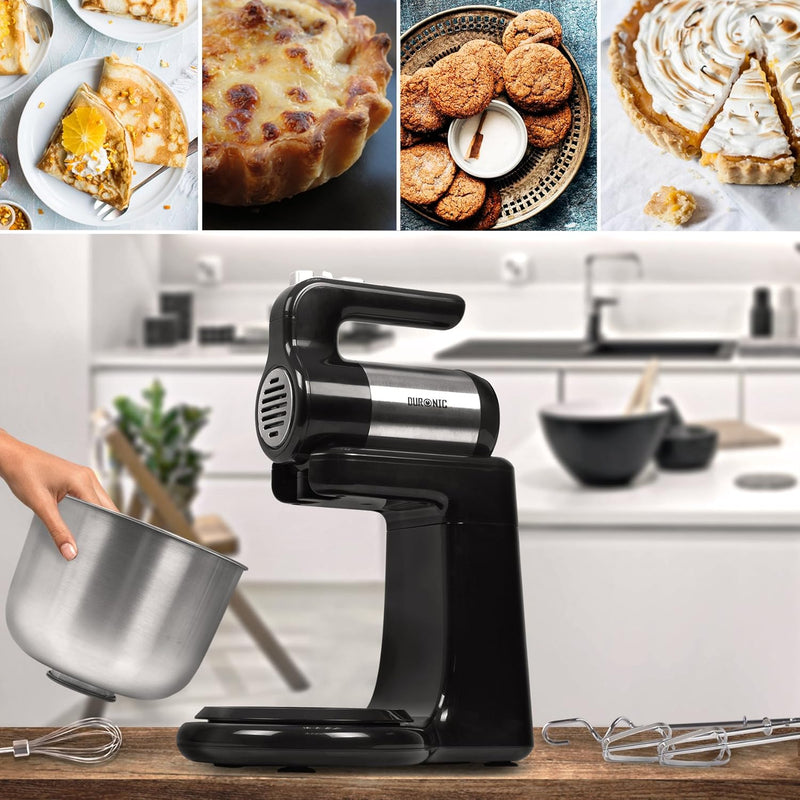 Duronic SM3 Electric Food Processor 300 W, 2-in-1 Stand Mixer with 4L Stainless Steel Bowl, Hand Mixer, Kneading Machine, Dough Machine, Hand Mixer, Mixer for Baking, Cream, Dough, Sauces, Desserts