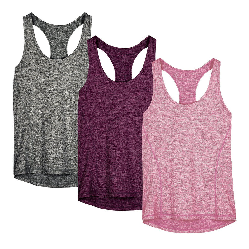 icyzone Women's Sports Top, Yoga Tank Top, Racerback Top, Running, Fitness, Functional Shirt, Pack of 3