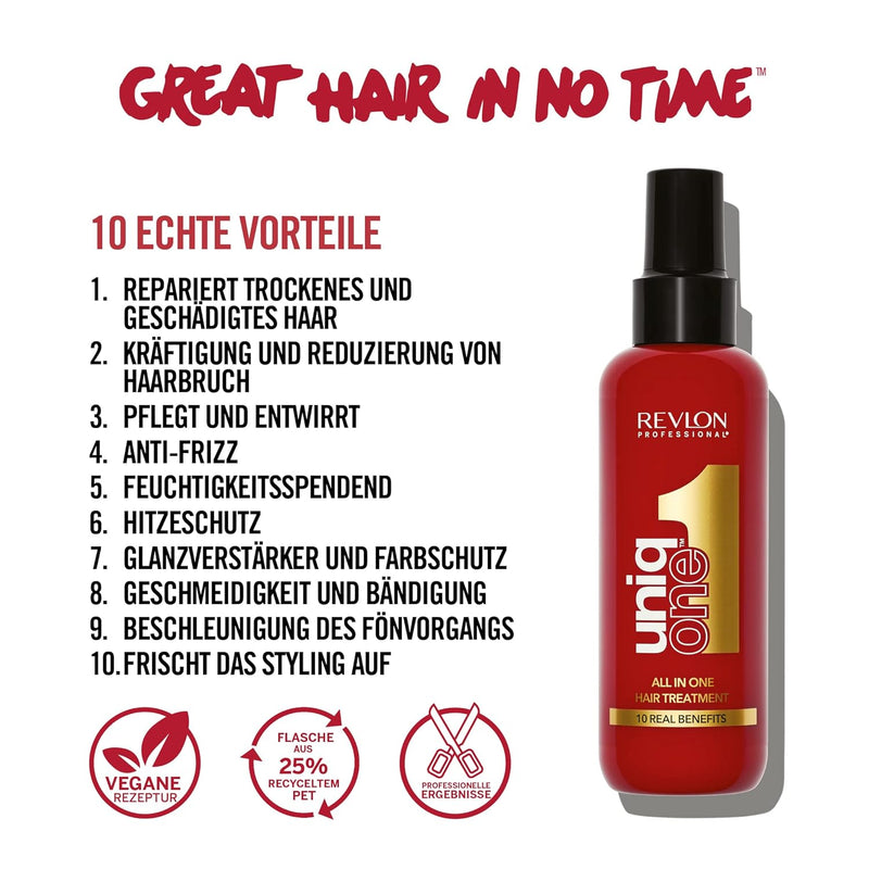 UniqOne Hair Treatment Classic, 150 ml, Spray Treatment for More Volume, Smoothness & Easier Combing, Hair Care without Rinsing, Spray Helps Prevent Split Ends
