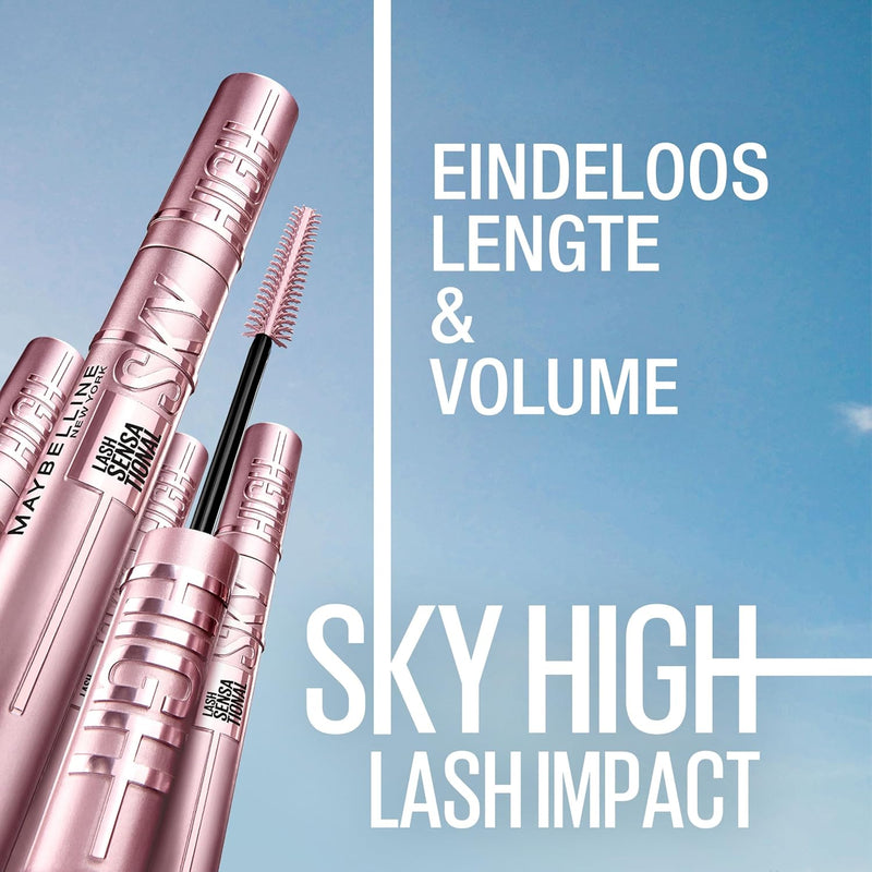 Maybelline New York Black Mascara for Extremely Long Eyelashes, Lash Sensational Sky High Mascara, Very Black, 7.2 ml