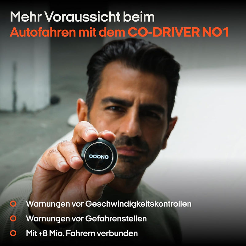 ooono traffic alarm: Warns about speed cameras and hazards in road traffic in real time, automatically active after connection to smartphone via Bluetooth, data from Blitzer.de
