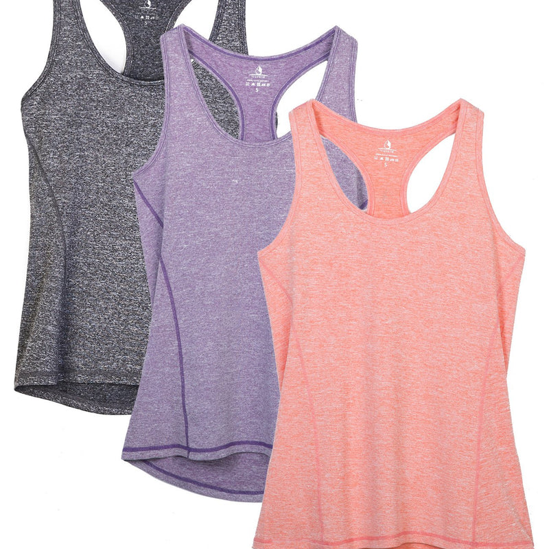 icyzone Women's Sports Top, Yoga Tank Top, Racerback Top, Running, Fitness, Functional Shirt, Pack of 3