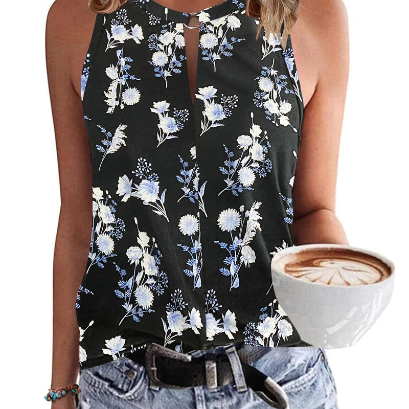 WNEEDU Women's Tank Top Summer Sleeveless Tops V-Neck Sexy Tank Tops Casual Beach Shirts Blouse Top