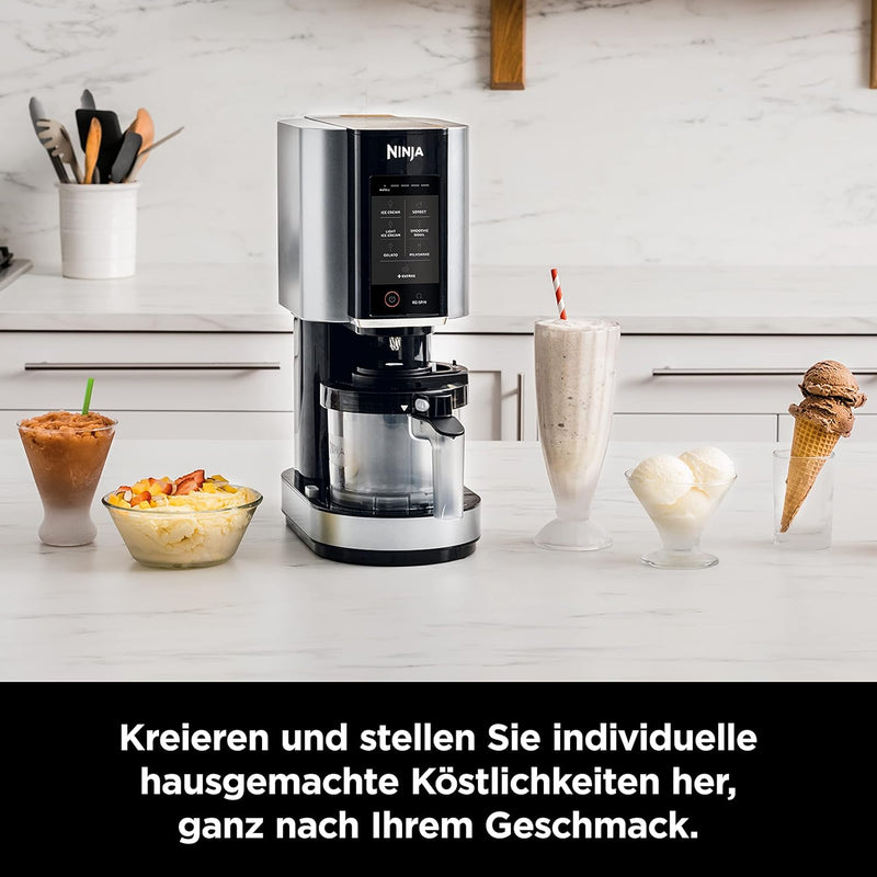 Ninja CREAMi Ice Cream Maker & Dessert Machine with 3 Containers, 7 Programmes, Making Ice Cream, Gelato, Sorbet, Smoothie Bowls, Milkshakes and More, Black/Silver, 1.4 L Ice Cream Capacity, NC300EU