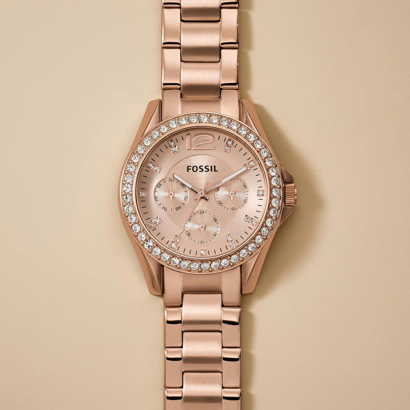 FOSSIL Riley Watch für Damen, Quarz-Chronographenwerk mit Edelstahl- oder Lederarmband