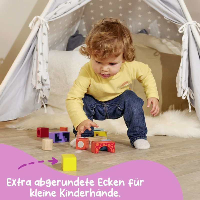Eichhorn Building Blocks with Sound, 12 Colourful, Sound-Producing Wooden Blocks, for Children and Babies Aged 12 Months and Older, Wooden, 100002240, Multicoloured