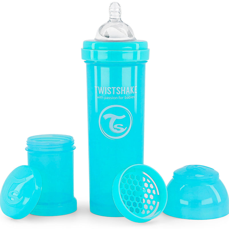 Twistshake Anti-colic Baby Bottle with Milk Powder Container and Mixer - 330 ml | Silicone Nipple with Fast Flow | BPA-Free | Suitable for Babies from 4 Months | Pink