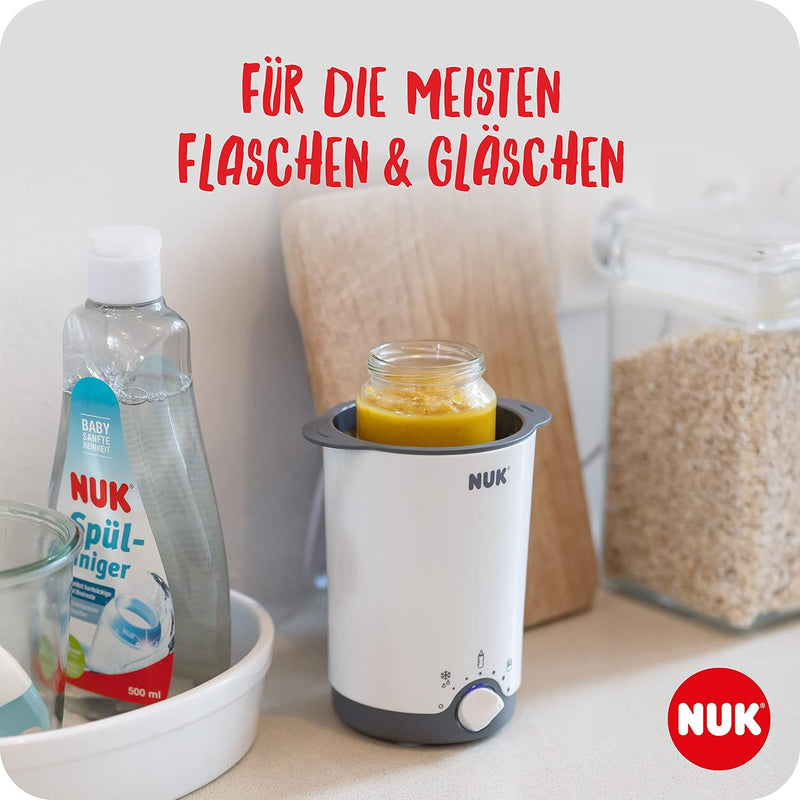 NUK Thermo 3-in-1 bottle warmer for easy, safe and gentle heating, defrosting and keeping warm, for glasses and bottles.