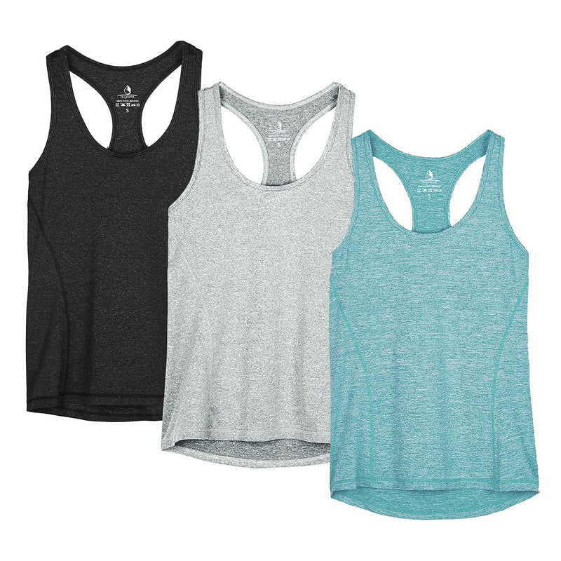icyzone Women's Sports Top, Yoga Tank Top, Racerback Top, Running, Fitness, Functional Shirt, Pack of 3