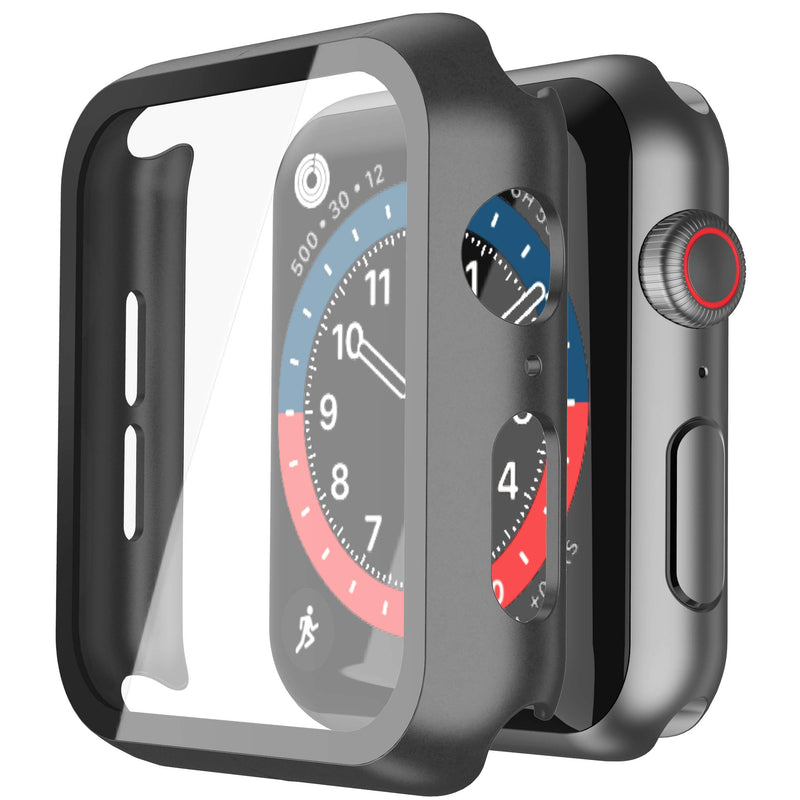 Misxi Pack of 2 Hard PC Protective Cases with Tempered Screen Protector for Apple Watch Series 10 (2024) 46 mm, Ultra Thin Anti-fall Scratch-Resistant Cover Protection for iWatch Matte Black