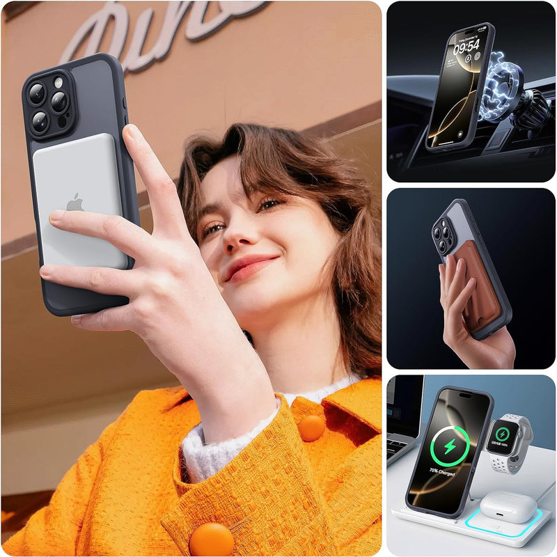 TOCOL For iPhone 16 Pro Case for Magsafe, Full Camera Protection, Shockproof, Scratch-Resistant, Translucent Back, Magnetic Mobile Phone Case for iPhone 16 Pro, Black