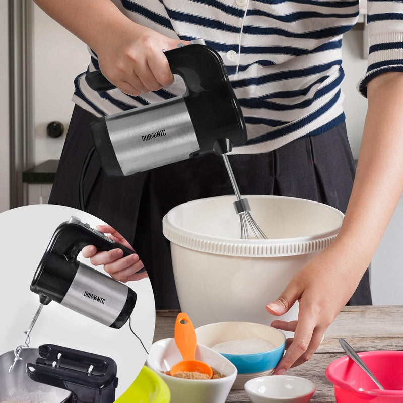 Duronic SM3 Electric Food Processor 300 W, 2-in-1 Stand Mixer with 4L Stainless Steel Bowl, Hand Mixer, Kneading Machine, Dough Machine, Hand Mixer, Mixer for Baking, Cream, Dough, Sauces, Desserts