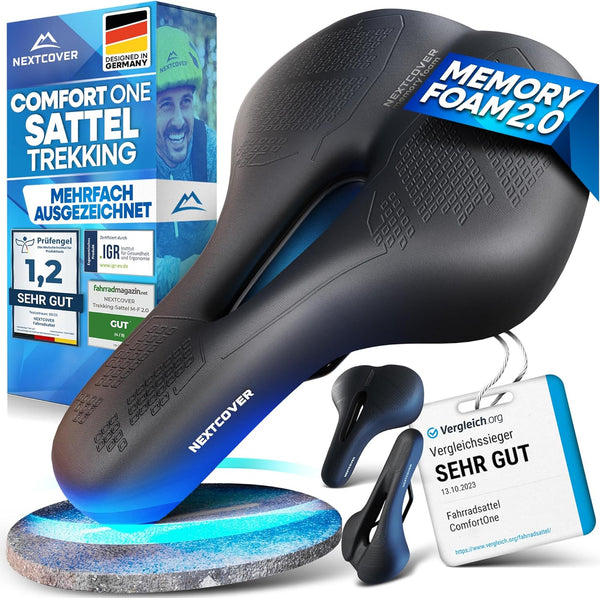 NEXTCOVER® Bicycle Saddle - The Original - with Memory Foam 2.0 I Maximum Riding Comfort I Ergonomic Bicycle Saddle for Men and Women I Bicycle Saddle Men Comfortable Bicycle Saddle Women Comfortable