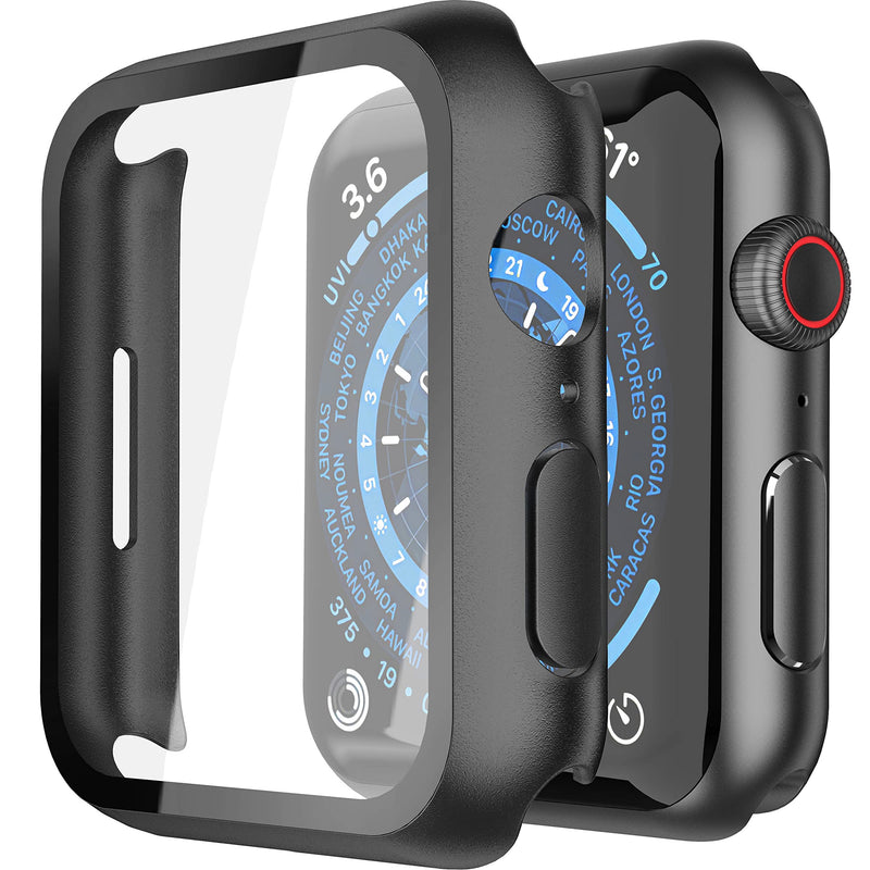 Misxi Pack of 2 Hard PC Protective Cases with Tempered Screen Protector for Apple Watch Series 10 (2024) 46 mm, Ultra Thin Anti-fall Scratch-Resistant Cover Protection for iWatch Matte Black