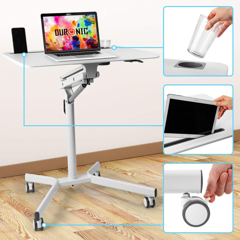 Duronic WPS57 Arbeitstisch | Laptoptisch 70 x 52 cm bis 10 kg | Computertisch mit Rollen | Höhenverstellbarer Projektortisch für Beamer | Sitz-Stehtisch Schreibtisch Rolltisch Beistelltisch Sofatisch