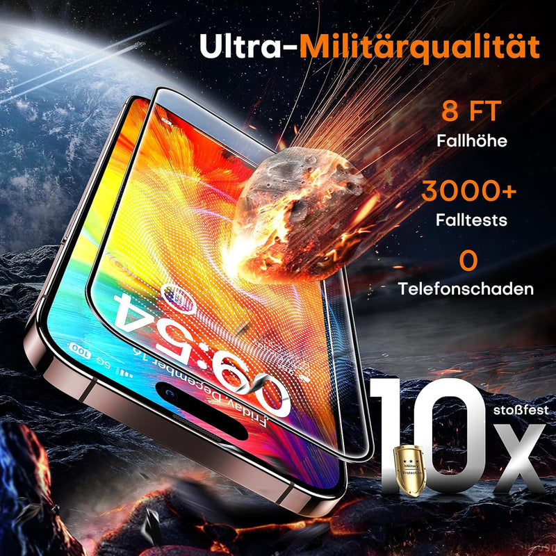 TOCOL For iPhone 16 Pro for Tempered Glass, Full Screen Shockproof Protective Glass Car Installation 9H Hardness Film Scratch-Resistant Anti-Fingerprint Anti-Oil Anti-Bubble Screen Protector for