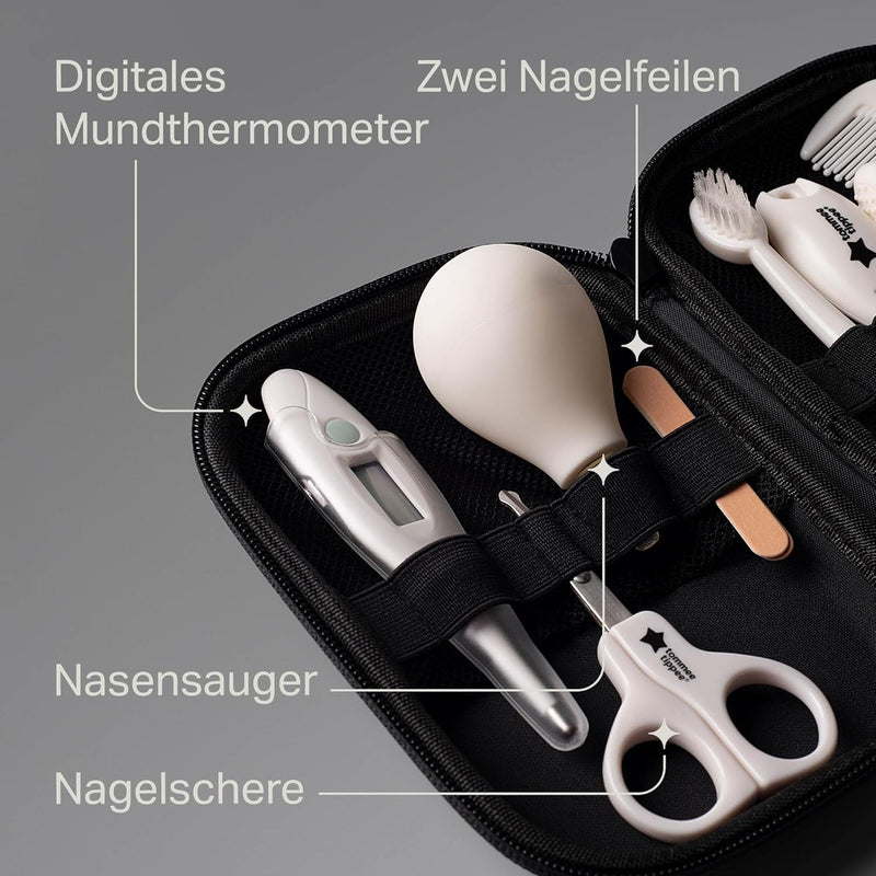 Tommee Tippee Baby Grooming Kit, 9 x Essential Newborn Care Items for Home and Travel, Wipe-Clean and Waterproof Travel Case (Design May Vary)