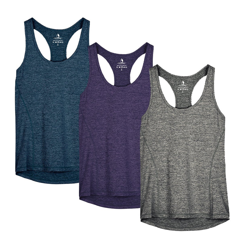 icyzone Women's Sports Top, Yoga Tank Top, Racerback Top, Running, Fitness, Functional Shirt, Pack of 3