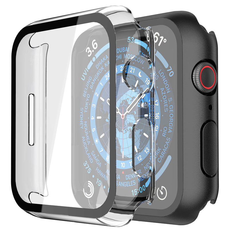 Misxi Pack of 2 Hard PC Protective Cases with Tempered Screen Protector for Apple Watch Series 10 (2024) 46 mm, Ultra Thin Anti-fall Scratch-Resistant Cover Protection for iWatch Matte Black