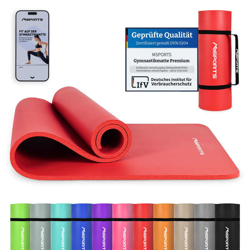 MSports Premium Gymnastics Mat including Carry Strap + Exercise Poster + Workout App - Skin-Friendly Fitness Mat, 190 x 60, 80 or 100 x 1.5 cm, Various Colours, Phthalate-Free Yoga Mat, 190 x 60 x 1,5 cm
