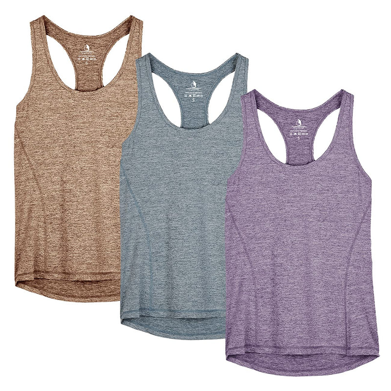 icyzone Women's Sports Top, Yoga Tank Top, Racerback Top, Running, Fitness, Functional Shirt, Pack of 3