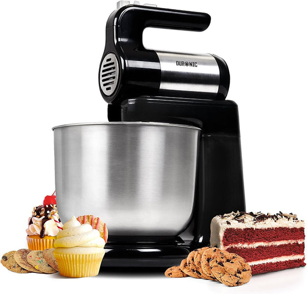 Duronic SM3 Electric Food Processor 300 W, 2-in-1 Stand Mixer with 4L Stainless Steel Bowl, Hand Mixer, Kneading Machine, Dough Machine, Hand Mixer, Mixer for Baking, Cream, Dough, Sauces, Desserts