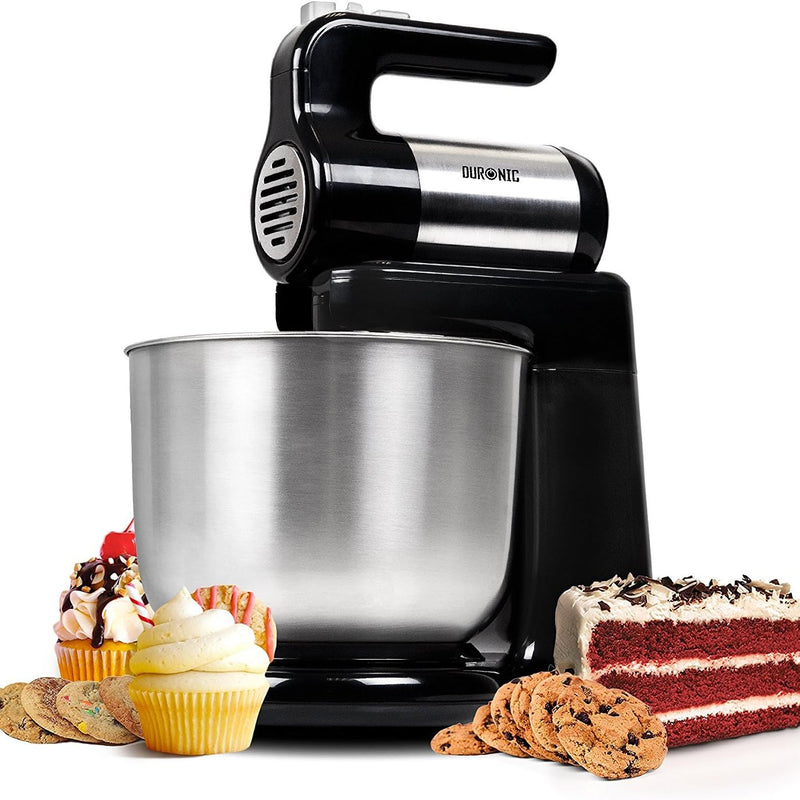 Duronic SM3 Electric Food Processor 300 W, 2-in-1 Stand Mixer with 4L Stainless Steel Bowl, Hand Mixer, Kneading Machine, Dough Machine, Hand Mixer, Mixer for Baking, Cream, Dough, Sauces, Desserts