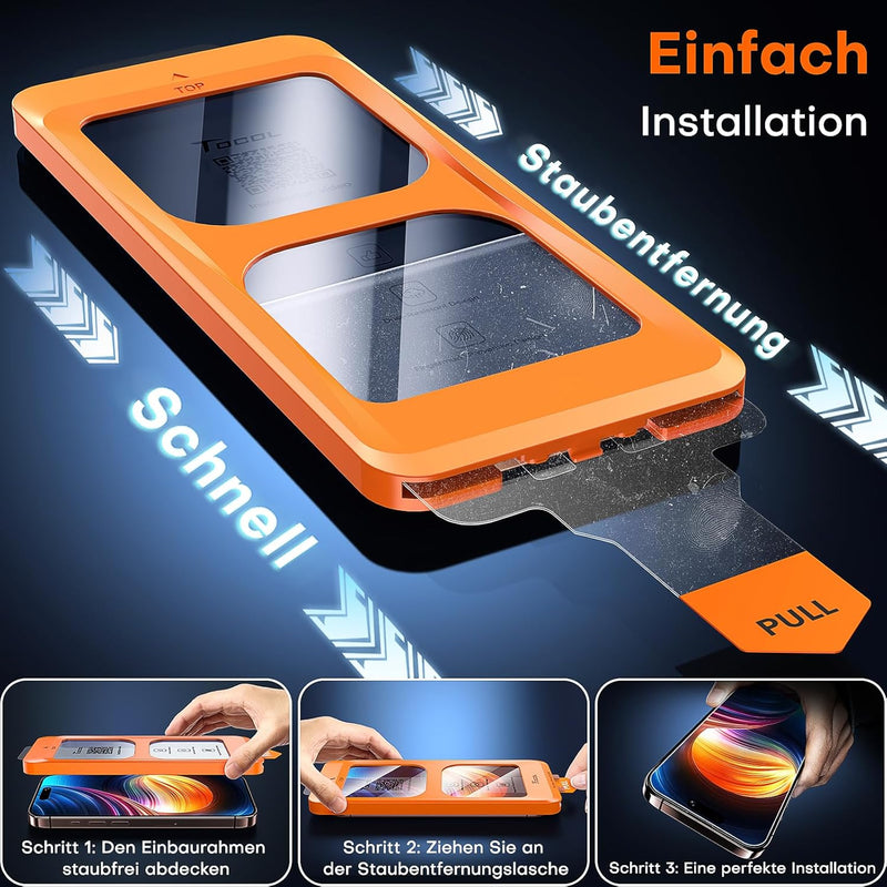 TOCOL For iPhone 16 Pro for Tempered Glass, Full Screen Shockproof Protective Glass Car Installation 9H Hardness Film Scratch-Resistant Anti-Fingerprint Anti-Oil Anti-Bubble Screen Protector for