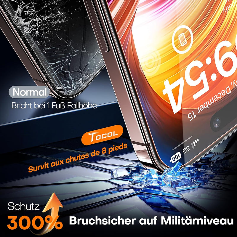 TOCOL For iPhone 16 Pro for Tempered Glass, Full Screen Shockproof Protective Glass Car Installation 9H Hardness Film Scratch-Resistant Anti-Fingerprint Anti-Oil Anti-Bubble Screen Protector for