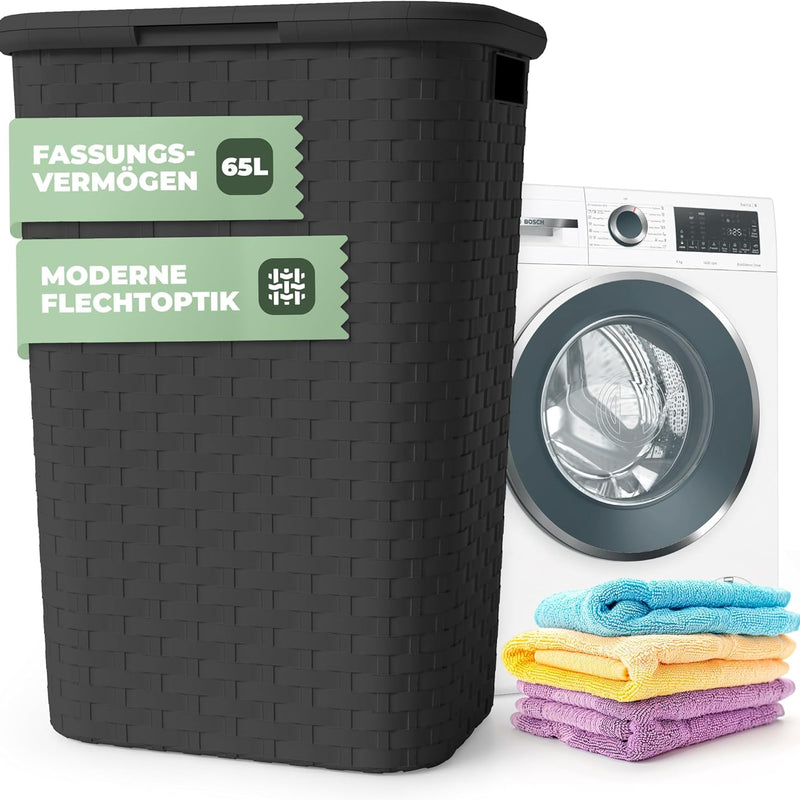 Spetebo Woven Effect Laundry Basket / Box, 65 Litres, 8 Colours
