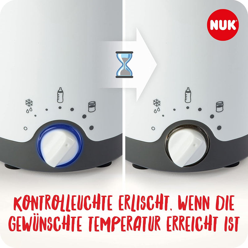 NUK Thermo 3-in-1 bottle warmer for easy, safe and gentle heating, defrosting and keeping warm, for glasses and bottles.