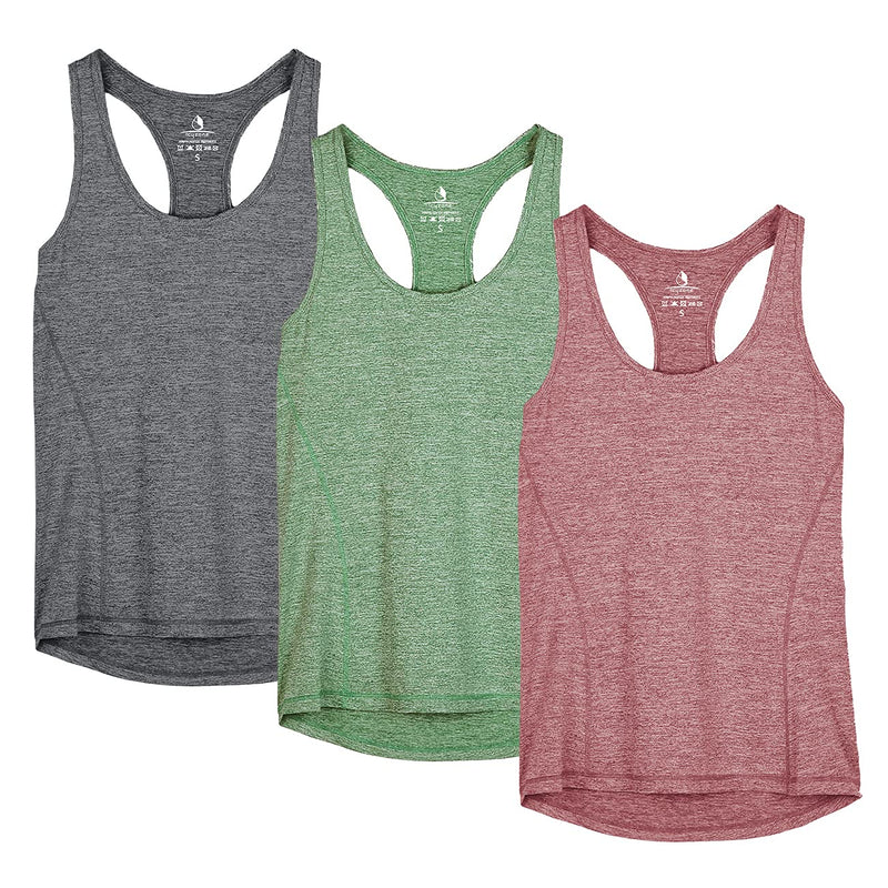 icyzone Women's Sports Top, Yoga Tank Top, Racerback Top, Running, Fitness, Functional Shirt, Pack of 3