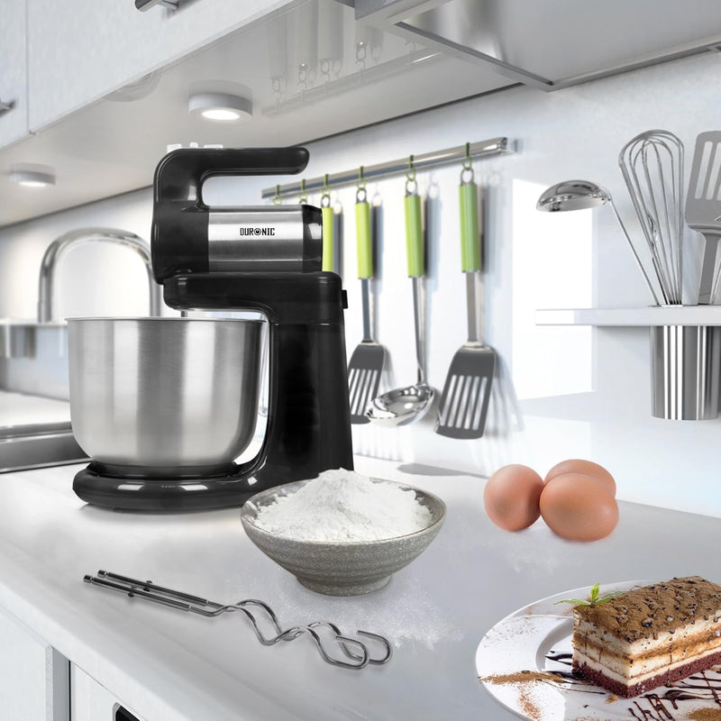 Duronic SM3 Electric Food Processor 300 W, 2-in-1 Stand Mixer with 4L Stainless Steel Bowl, Hand Mixer, Kneading Machine, Dough Machine, Hand Mixer, Mixer for Baking, Cream, Dough, Sauces, Desserts