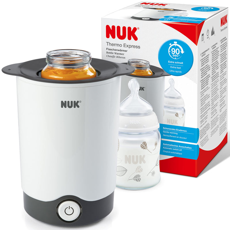 NUK Thermo 3-in-1 bottle warmer for easy, safe and gentle heating, defrosting and keeping warm, for glasses and bottles.