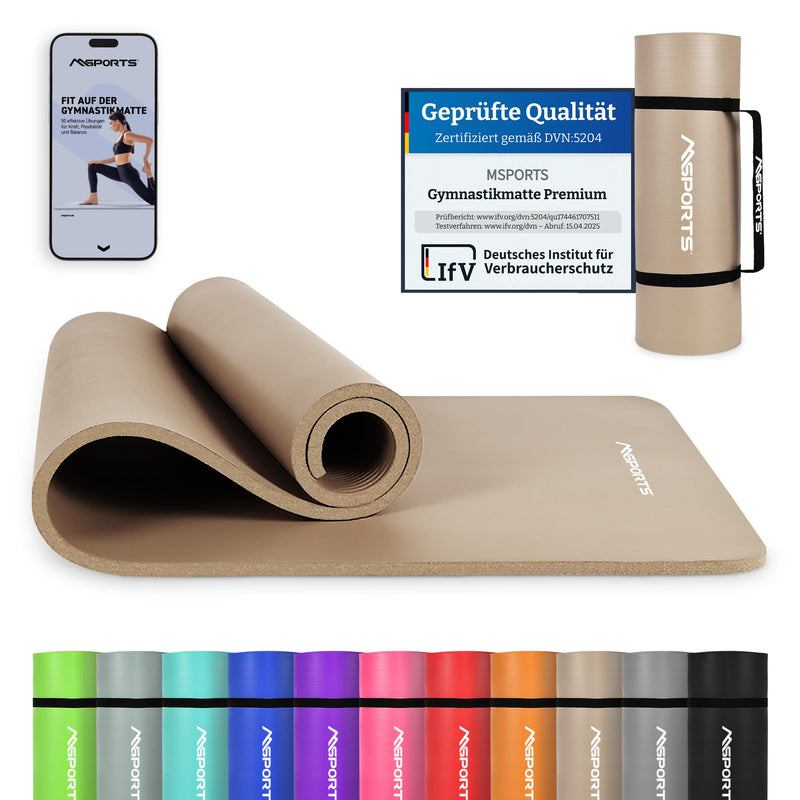 MSports Premium Gymnastics Mat including Carry Strap + Exercise Poster + Workout App - Skin-Friendly Fitness Mat, 190 x 60, 80 or 100 x 1.5 cm, Various Colours, Phthalate-Free Yoga Mat, 190 x 60 x 1,5 cm