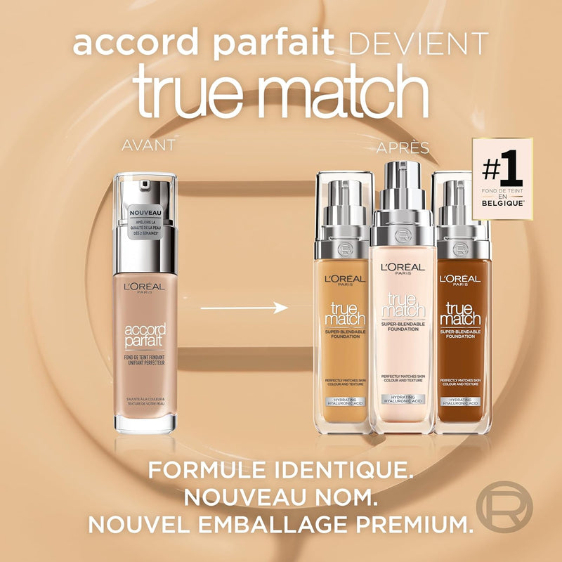 L'Oréal Paris Make up, liquid foundation with hyaluronic and aloe vera, true match make-up, 3.N neutral light medium