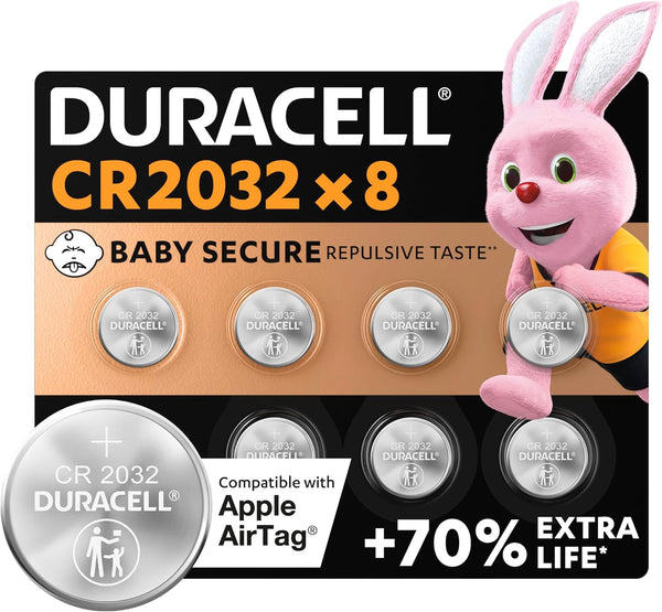 Duracell Specialty 2032 Lithium Button Batteries 3 V Pack of 8 with Child Safe Technology for Use in Keychains, Scales, Medical Devices (CR2032 /DL2032) [Amazon Exclusive]