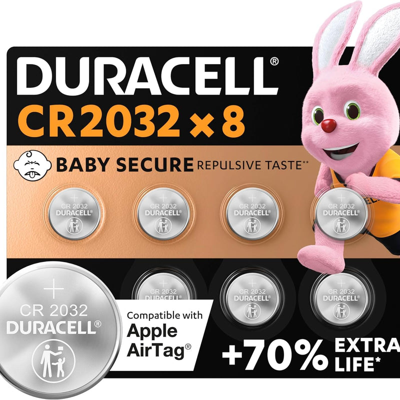 Duracell Specialty 2032 Lithium Button Batteries 3 V Pack of 8 with Child Safe Technology for Use in Keychains, Scales, Medical Devices (CR2032 /DL2032) [Amazon Exclusive]