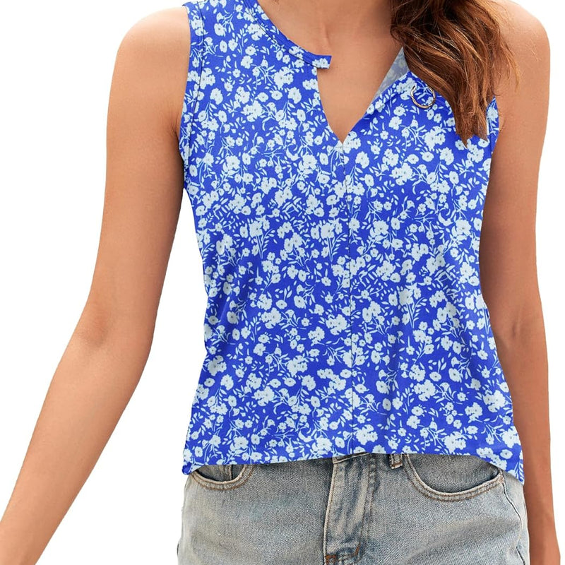 WNEEDU Women's Tank Top Summer Sleeveless Tops V-Neck Sexy Tank Tops Casual Beach Shirts Blouse Top