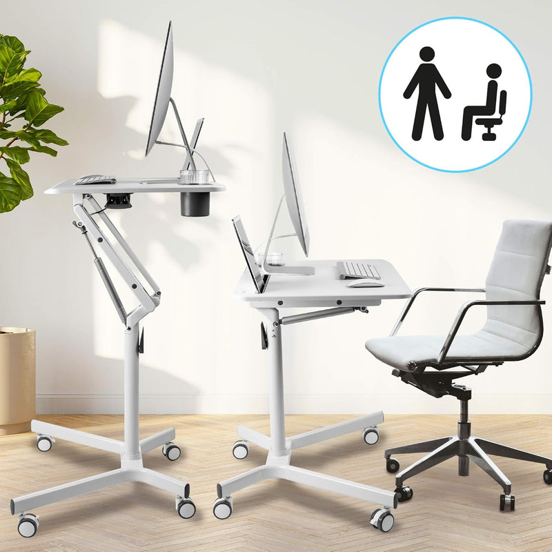 Duronic WPS57 Arbeitstisch | Laptoptisch 70 x 52 cm bis 10 kg | Computertisch mit Rollen | Höhenverstellbarer Projektortisch für Beamer | Sitz-Stehtisch Schreibtisch Rolltisch Beistelltisch Sofatisch