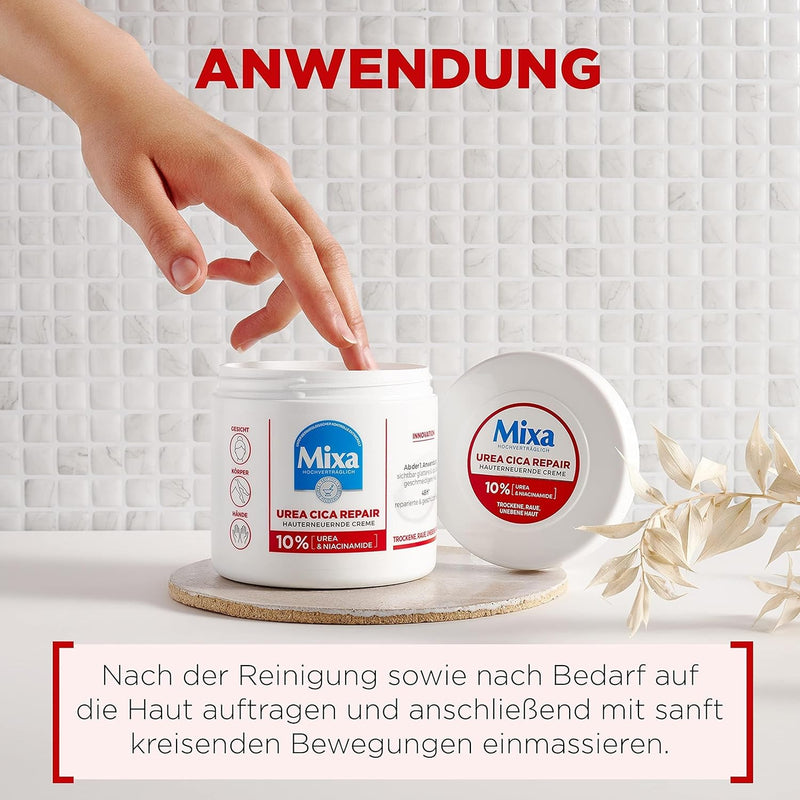 Mixa Urea Cica Repair+ Set: 3er Pack | Hauterneuernde Creme (3x400ml) | Gegen trockene, rissige & irritierte Haut | Mit Urea & Niacinamide| Für Gesicht, Körper & Hände | Zieht schnell ein
