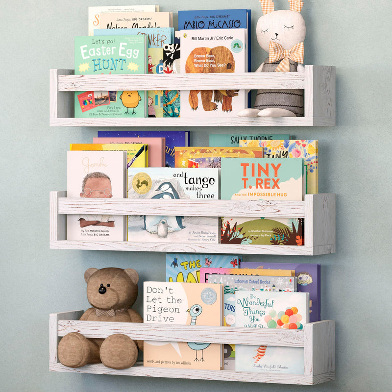 NATURE SUPPLIES Set of 3 Natural Wood Nursery Shelves 41.7 cm, Solid Wood, Ideal for Books, Toys and Decoration, Wall Shelf for Children's Room, Children's Book Shelf, Nursery Shelf