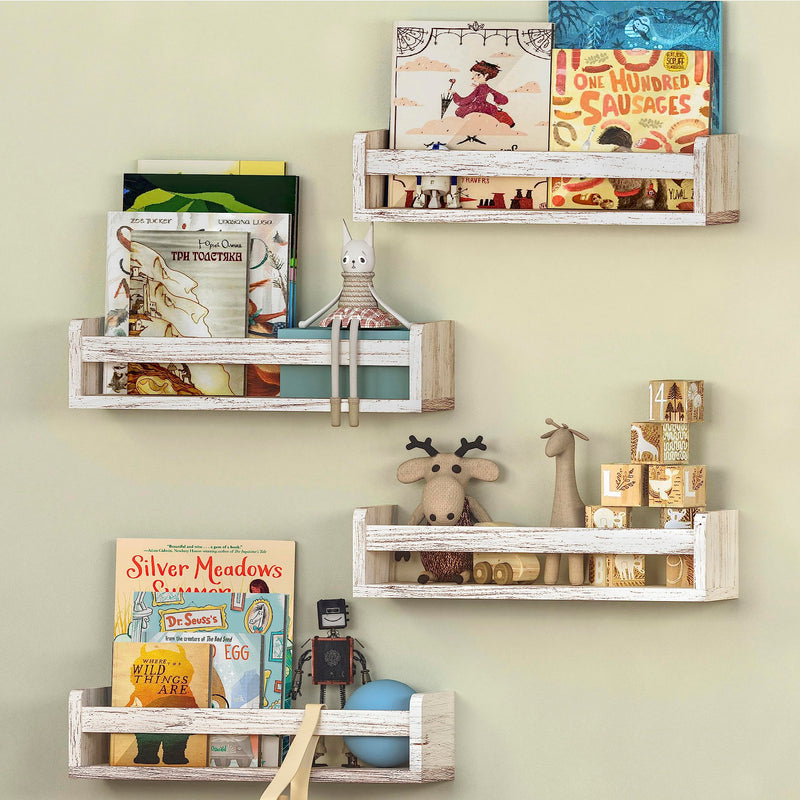 NATURE SUPPLIES Set of 3 Natural Wood Nursery Shelves 41.7 cm, Solid Wood, Ideal for Books, Toys and Decoration, Wall Shelf for Children's Room, Children's Book Shelf, Nursery Shelf