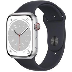 Apple Watch Series 8 (2022) GPS + Cellular 45 mm - Rostfreier Stahl Silber - Sportarmband Schwarz